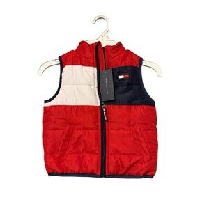 Tommy Hilfiger Toddler Puffer Vest 18M Red White Blue Colorblock Zip Up NWT